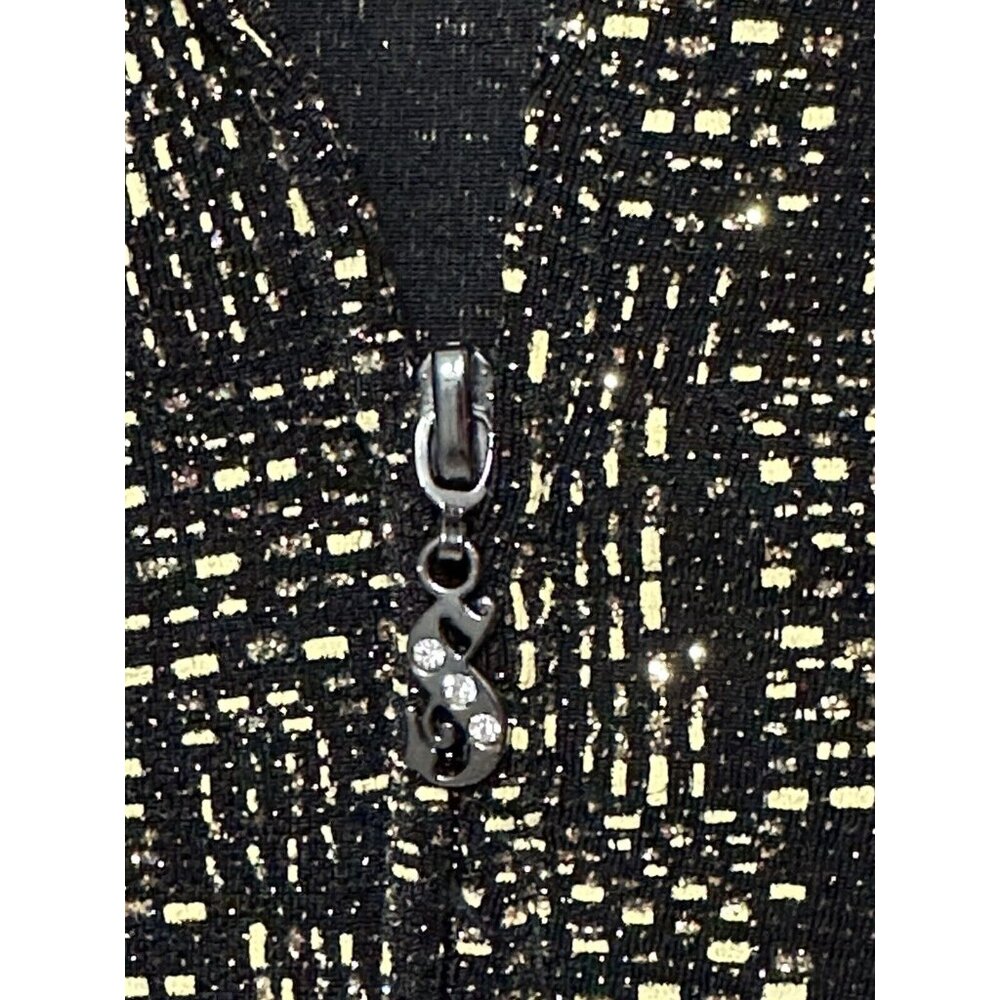 Draper's & Damons Metallic Sparkle Gold‎ Shimmer Glittery Zip Jacket Petite PM - Picture 4 of 5